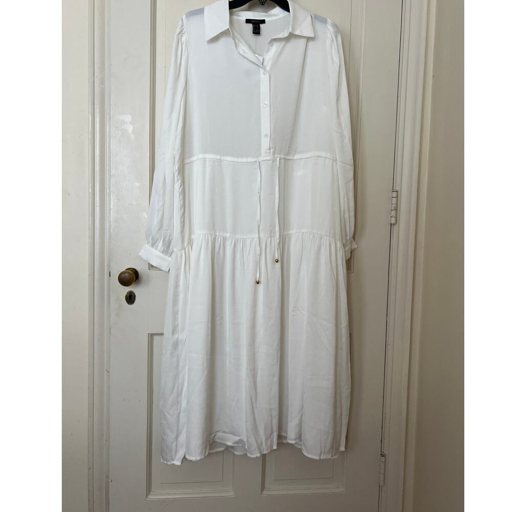 Forever 21 sheer white tie-front shirt long midi dress - large - Picture 2 of 8